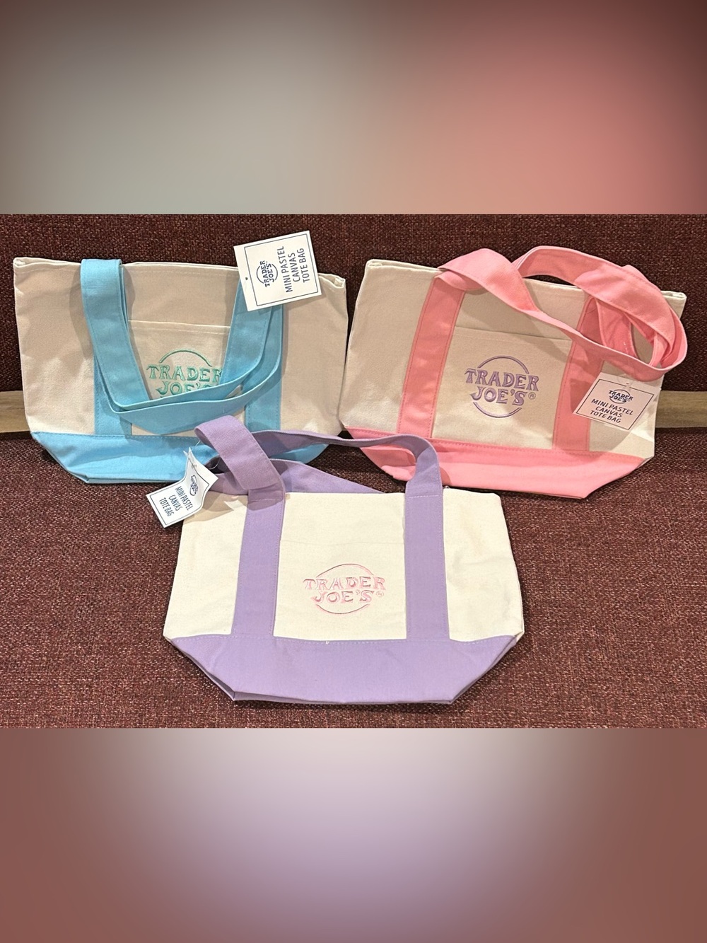 Trader Joe’s Mini Pastel Canvas Tote Bags (Set of 3 *NWT*)